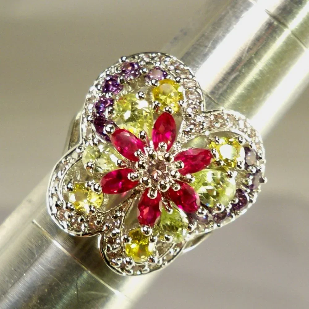 NEW Suzanne Somers Butterfry, Multicolored Cubic Zirconias Silver *Ring